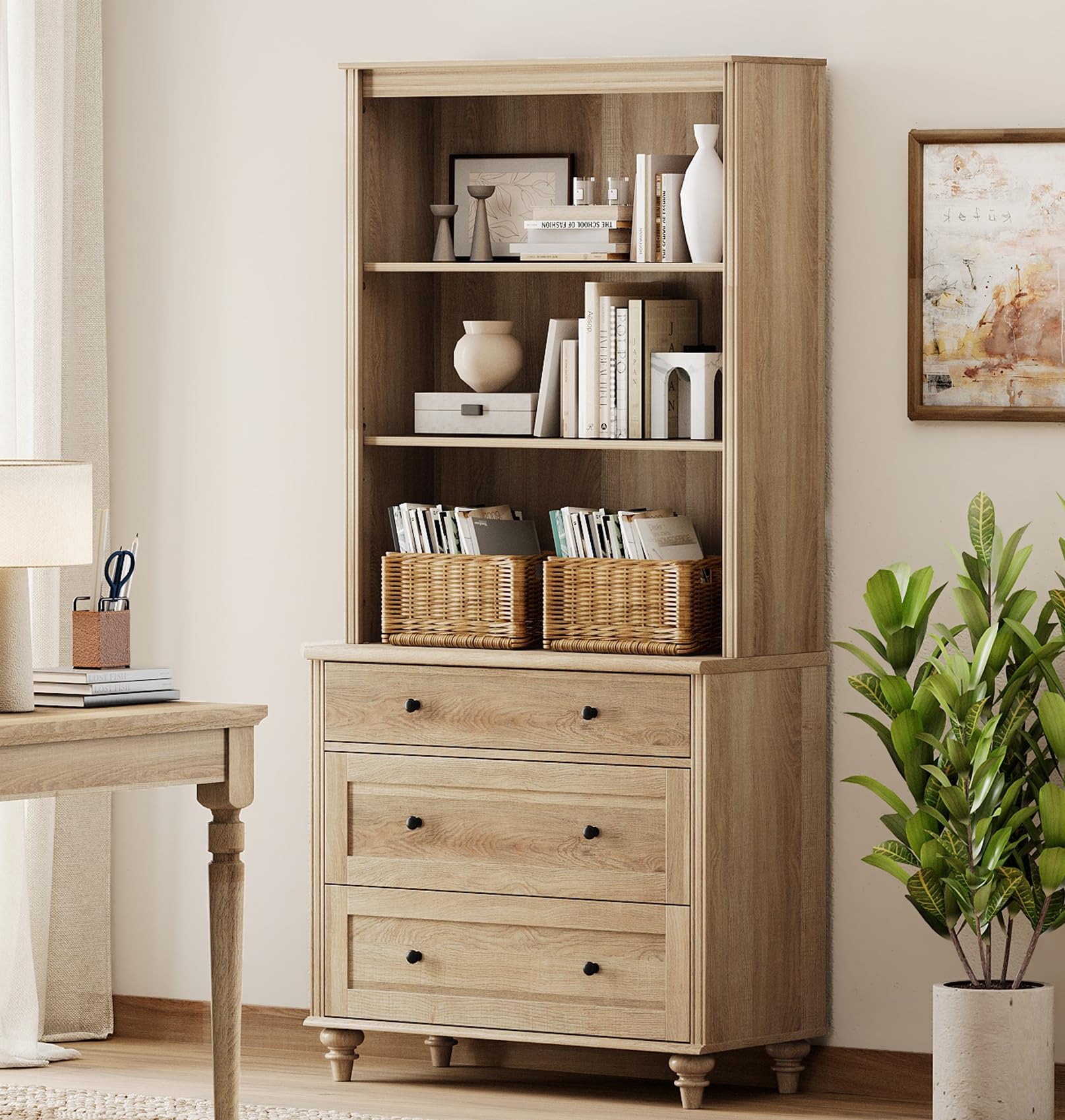 Amazon.com: WAMPAT 3 Tier Bookshelf with 3 Drawers, 72